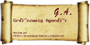 Grünzweig Agenór névjegykártya